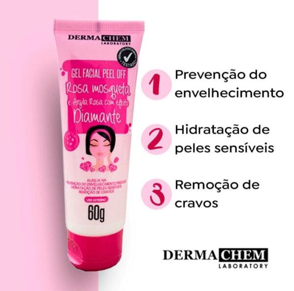 Gel Facial Peel Off Rosa Mosqueta e Argila Rosa com Efeito Diamante - Dermachem - Image 2