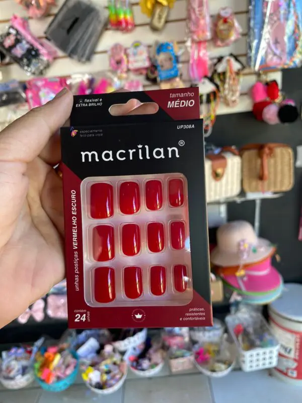 Unhas Postiças Tam Médio Vermelho Escuro