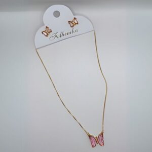 Conjunto Ferminino Brinco e Colar De Borboleta Rose
