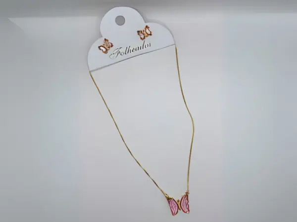 Conjunto Ferminino Brinco e Colar De Borboleta Rose