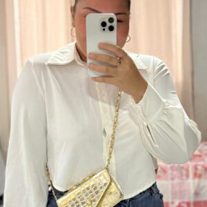 Bolsa Mell Dourada com Alça de Corrente