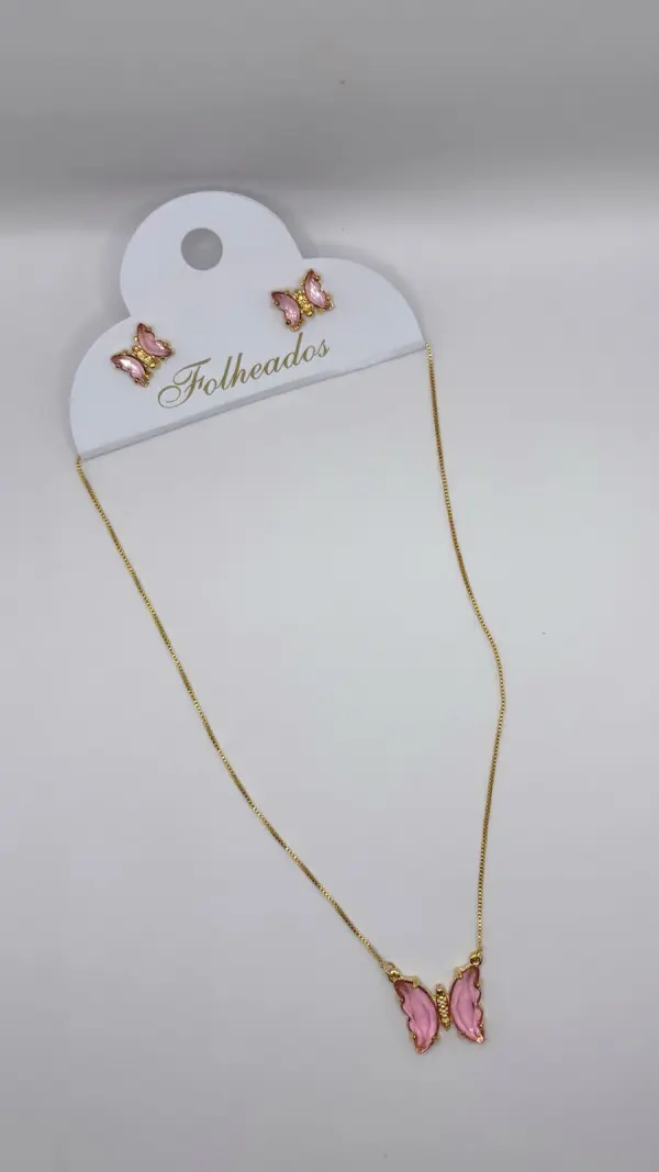 Conjunto Ferminino Brinco e Colar De Borboleta Rose - Image 2