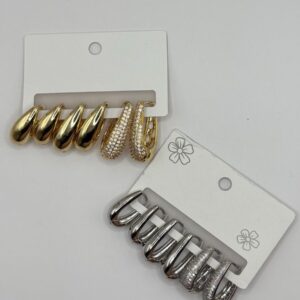 Trio de Argolas com Strass Gota