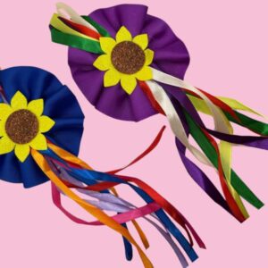 Enfeite Bico de Pato Girassol com Fitas Coloridas – Festa Junina
